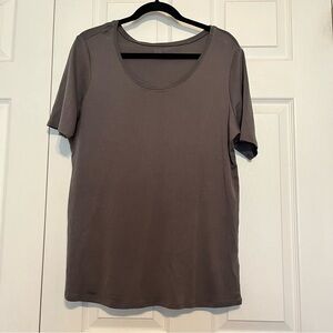 Eileen Fisher Light Brown 100% Organic Cotton Scoop Neck T Shirt Size XL soft